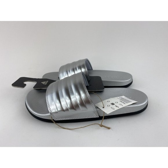 Adidas Adilette Comfort Chrome Silver Women's Slides Sandals Metallic Slide - Picture 4 of 10